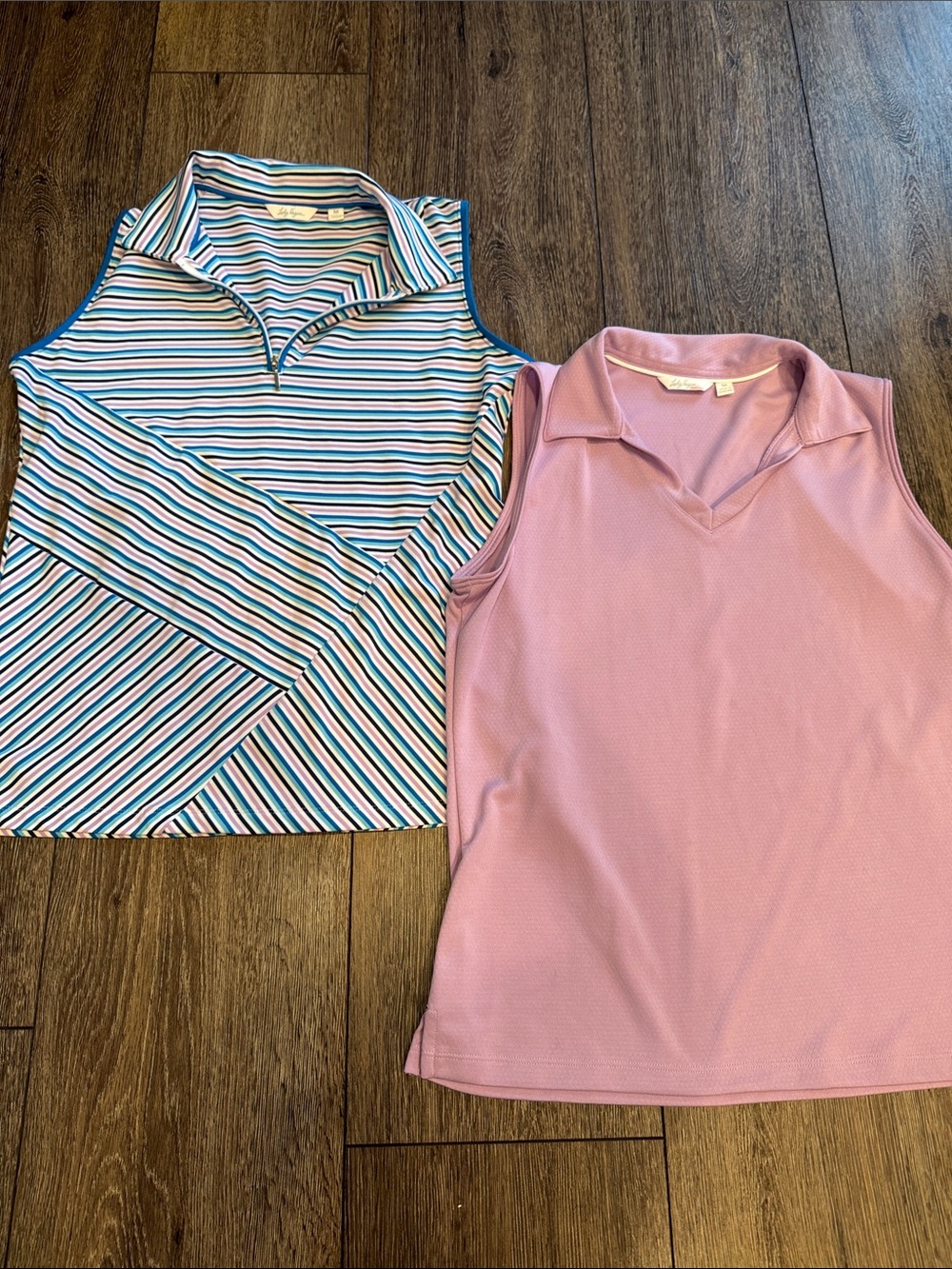Lady Hagen Women’s Sleeveless Polo Tops - Purple & Multi-Striped bundle